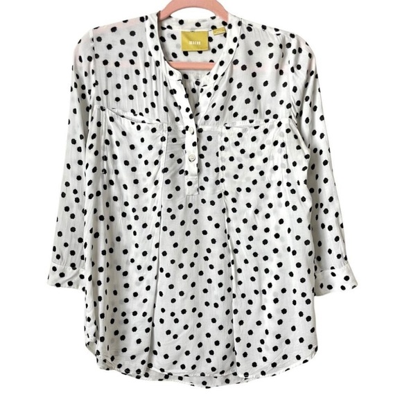 Anthropologie Maeve White Polka Dot Dalmation Spotted Henley Sz XS - Picture 2 of 10